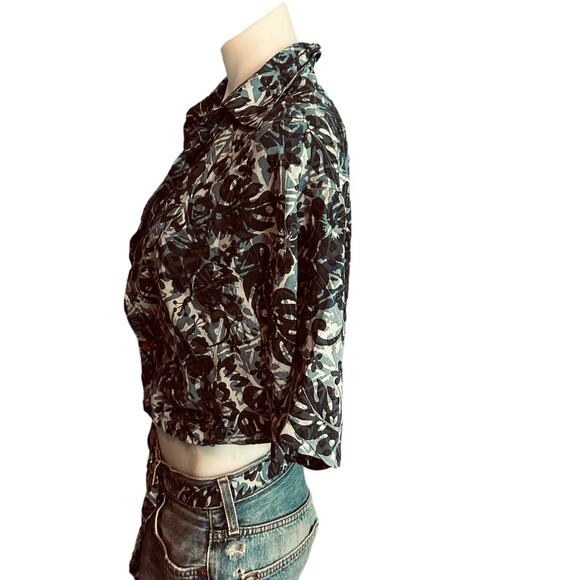 Hawaiian Shirt Tropical Button Down Crop Top MEDIUM Oversize Coconut Girl Unique - Picture 3 of 7